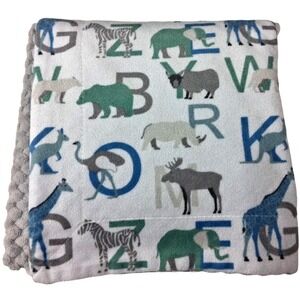 SL Home Fashions Animal Alphabet Baby Blanket White Gray Textured 119741 Letters